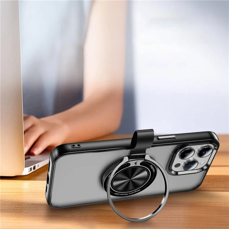 For iPhone 14 Pro Max Magnetic Case TPU+PC Ring Kickstand Phone Cover