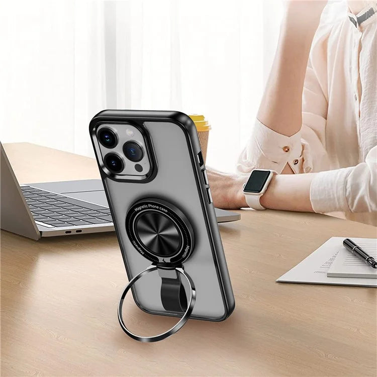 For iPhone 14 Pro Max Magnetic Case TPU+PC Ring Kickstand Phone Cover