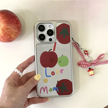 For iPhone 15 Pro Case with Strap Mirror Surface TPU+Acrylic Shockproof Phone Cover