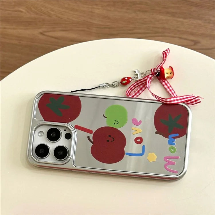 For iPhone 15 Pro Case with Strap Mirror Surface TPU+Acrylic Shockproof Phone Cover