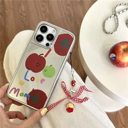 For iPhone 15 Pro Case with Strap Mirror Surface TPU+Acrylic Shockproof Phone Cover