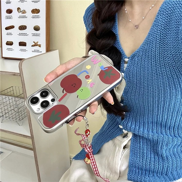 For iPhone 15 Pro Case with Strap Mirror Surface TPU+Acrylic Shockproof Phone Cover