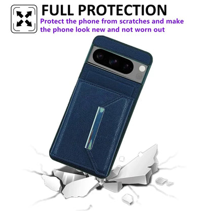 For Google Pixel 8 Pro Case Leather Phone Back Cover with Card Holder Kickstand
