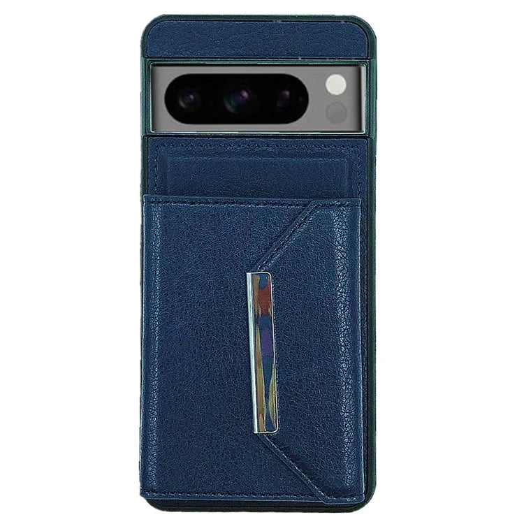 For Google Pixel 8 Pro Case Leather Phone Back Cover with Card Holder Kickstand