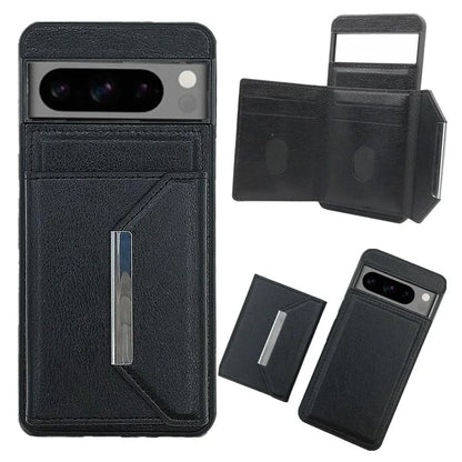 For Google Pixel 8 Pro Case Leather Phone Back Cover with Card Holder Kickstand