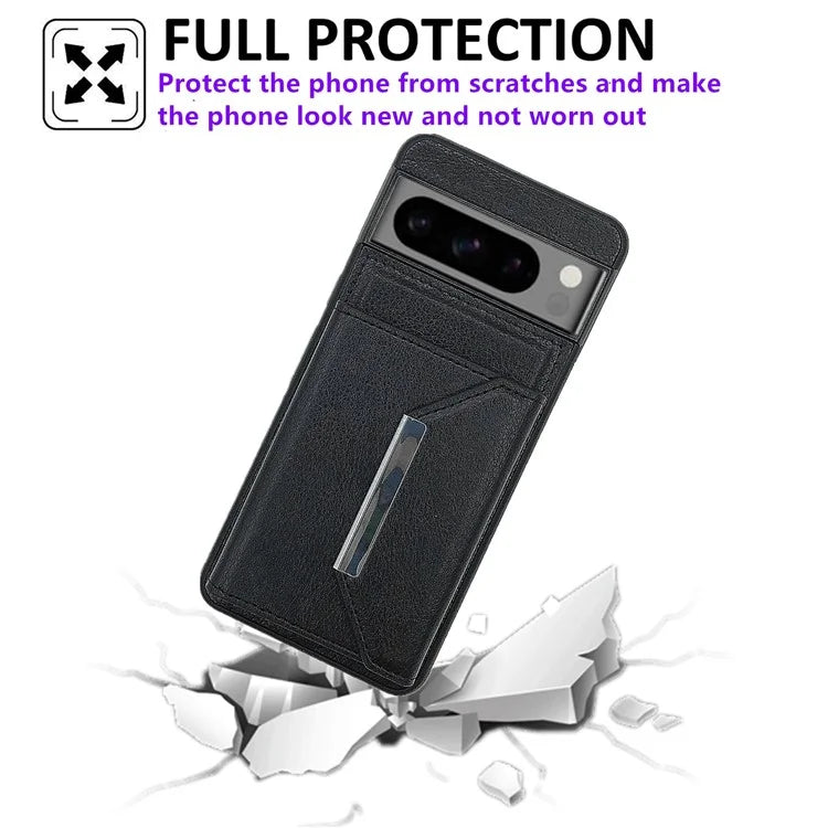 For Google Pixel 8 Pro Case Leather Phone Back Cover with Card Holder Kickstand