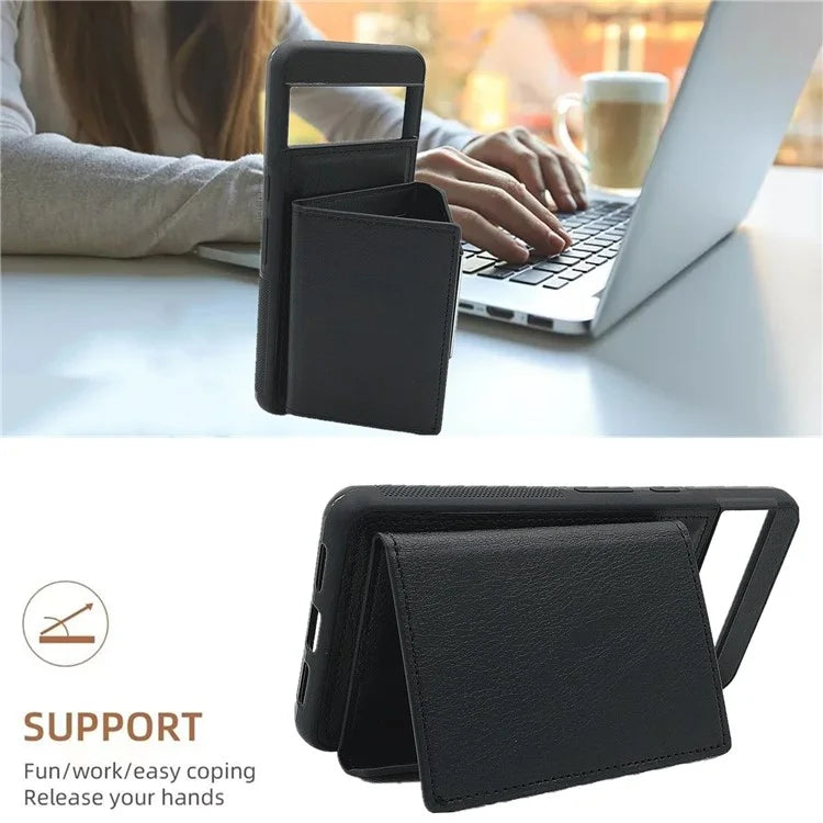 For Google Pixel 8 Pro Case Leather Phone Back Cover with Card Holder Kickstand