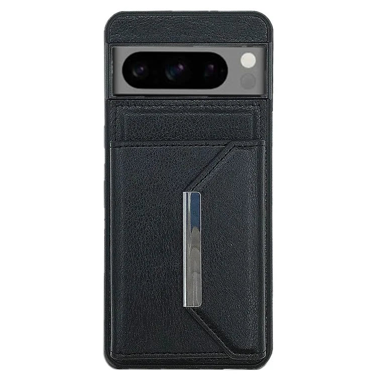 For Google Pixel 8 Pro Case Leather Phone Back Cover with Card Holder Kickstand