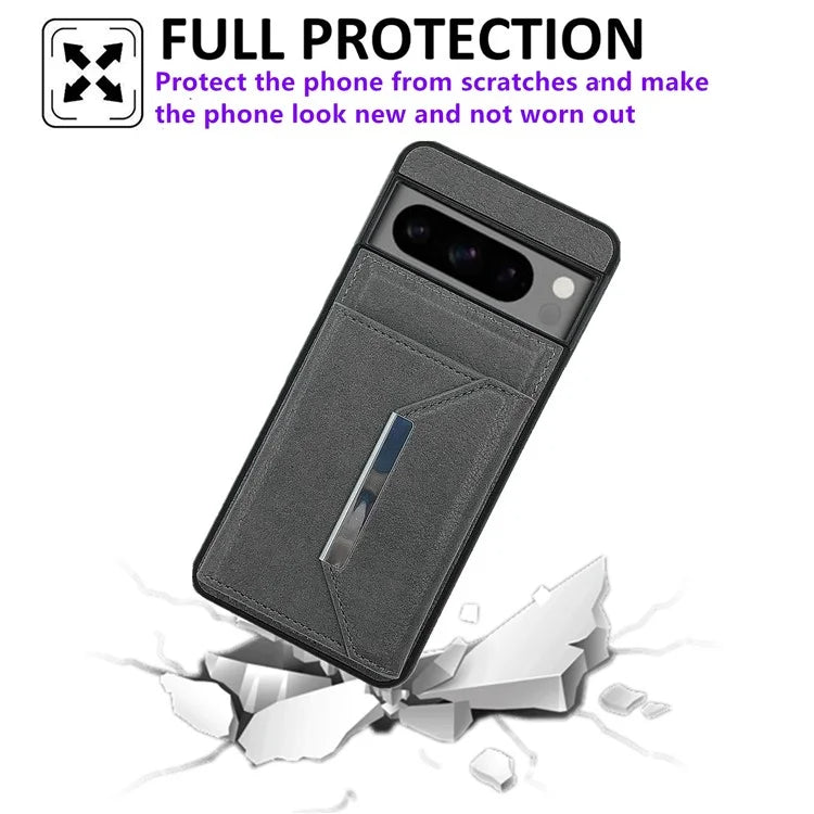 For Google Pixel 8 Pro Case Leather Phone Back Cover with Card Holder Kickstand