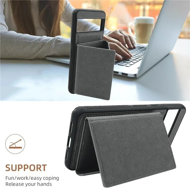 For Google Pixel 8 Pro Case Leather Phone Back Cover with Card Holder Kickstand