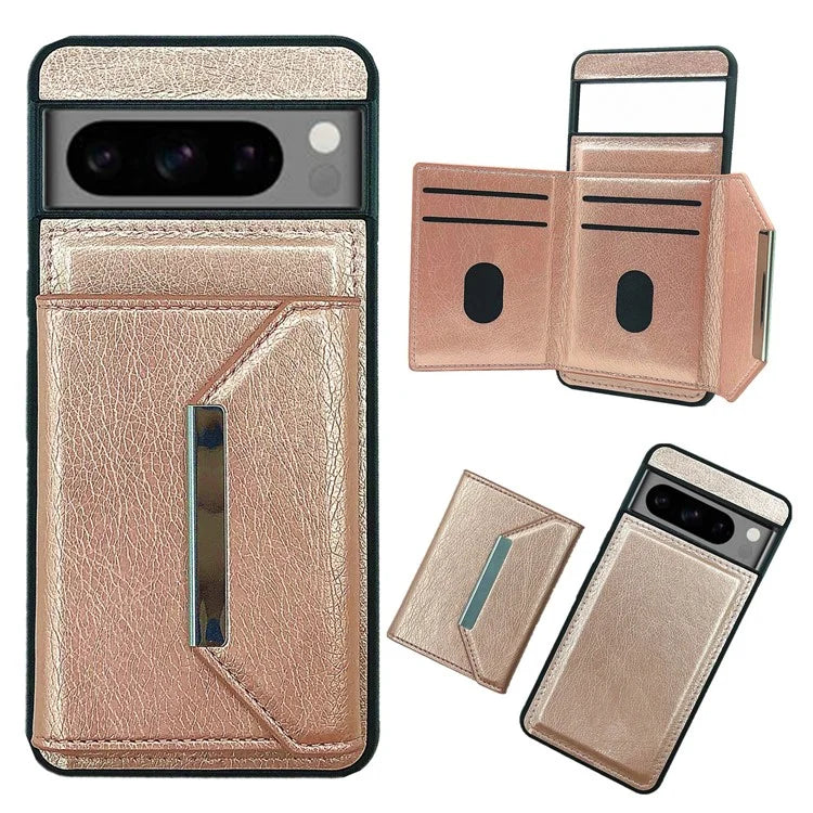 For Google Pixel 8 Pro Case Leather Phone Back Cover with Card Holder Kickstand