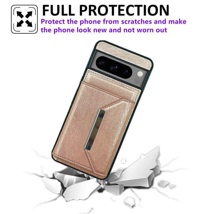 For Google Pixel 8 Pro Case Leather Phone Back Cover with Card Holder Kickstand
