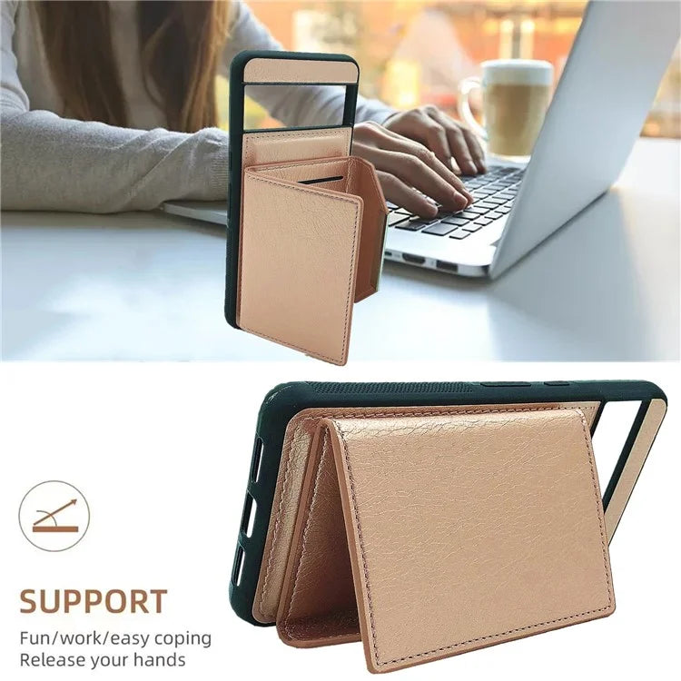For Google Pixel 8 Pro Case Leather Phone Back Cover with Card Holder Kickstand