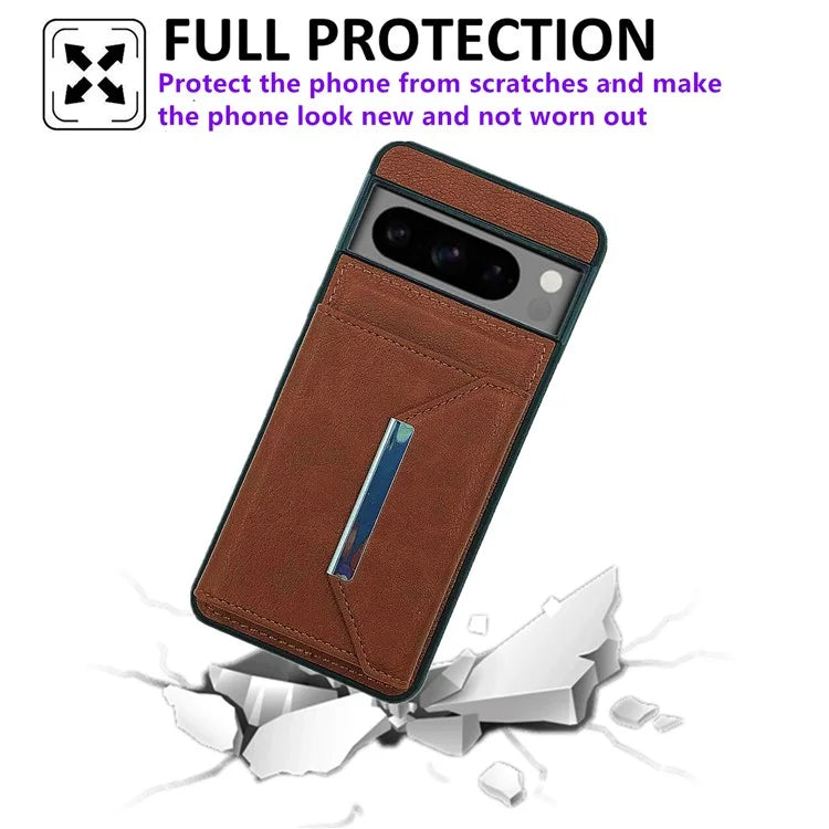 For Google Pixel 8 Pro Case Leather Phone Back Cover with Card Holder Kickstand