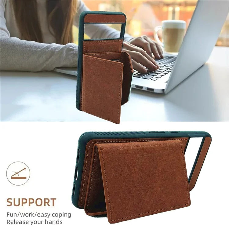 For Google Pixel 8 Pro Case Leather Phone Back Cover with Card Holder Kickstand