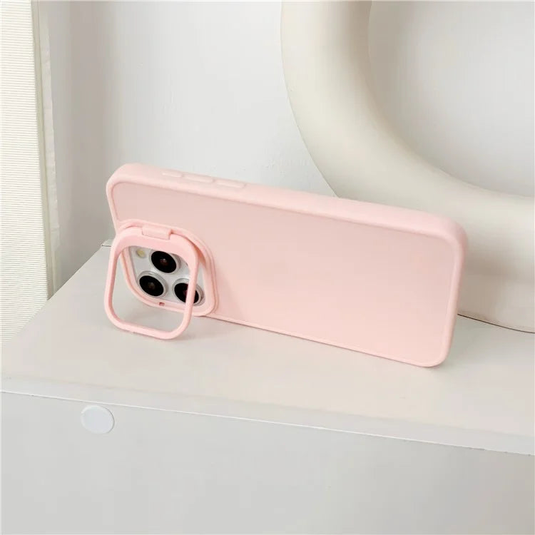 For iPhone 15 Pro Max Case Lens Frame Kickstand TPU Phone Cover Skin-Touch