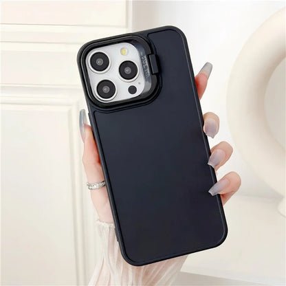 For iPhone 15 Pro Case Skin-Touch TPU Phone Cover with Lens Frame Kickstand