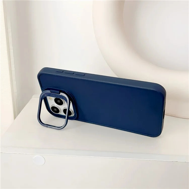 For iPhone 14 Pro Max Slim Case Skin-Touch TPU Phone Cover with Lens Frame Kickstand