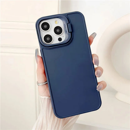 For iPhone 13 Pro Case Lens Frame Kickstand Skin-Touch TPU Phone Cover