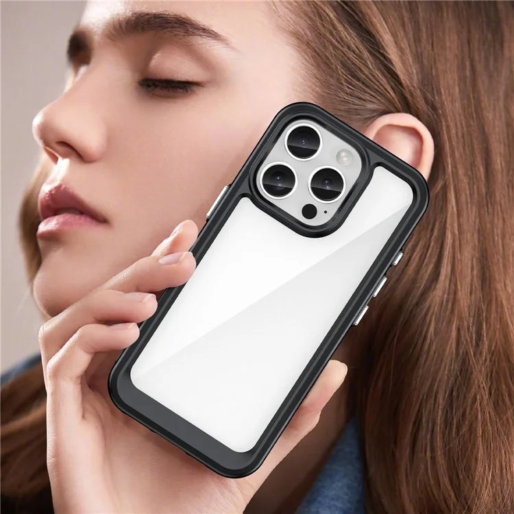For iPhone 16 Pro Case TPU Frame Clear Acrylic Back Phone Cover