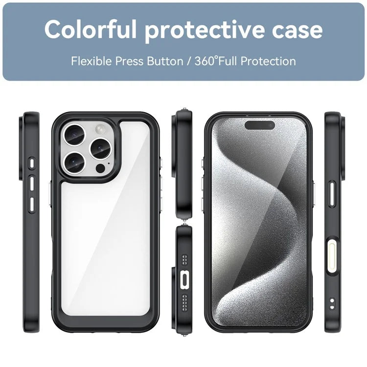 For iPhone 16 Pro Case TPU Frame Clear Acrylic Back Phone Cover