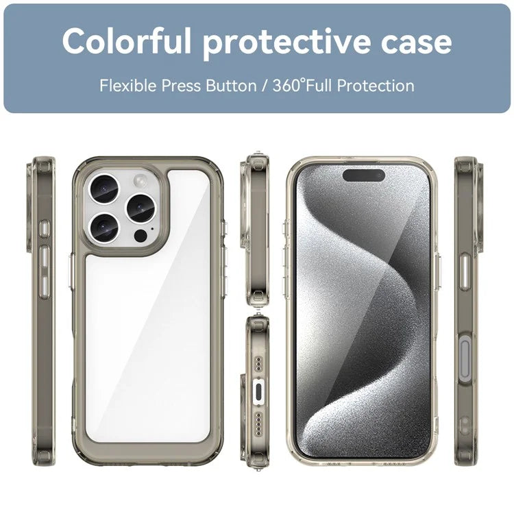 For iPhone 16 Pro Case TPU Frame Clear Acrylic Back Phone Cover