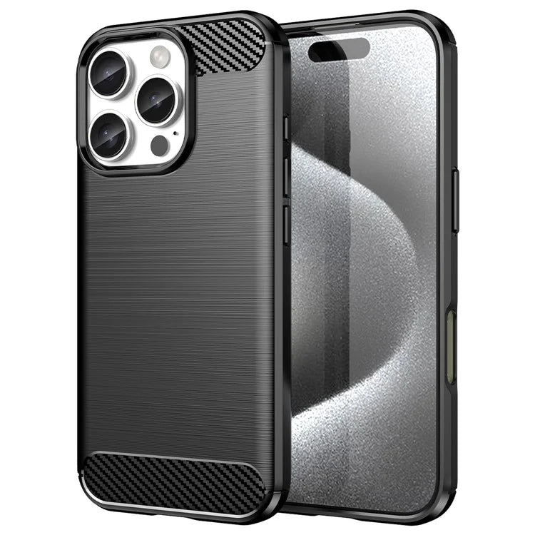 For iPhone 16 Pro TPU Case Brushed Carbon Fiber Texture Phone Cover