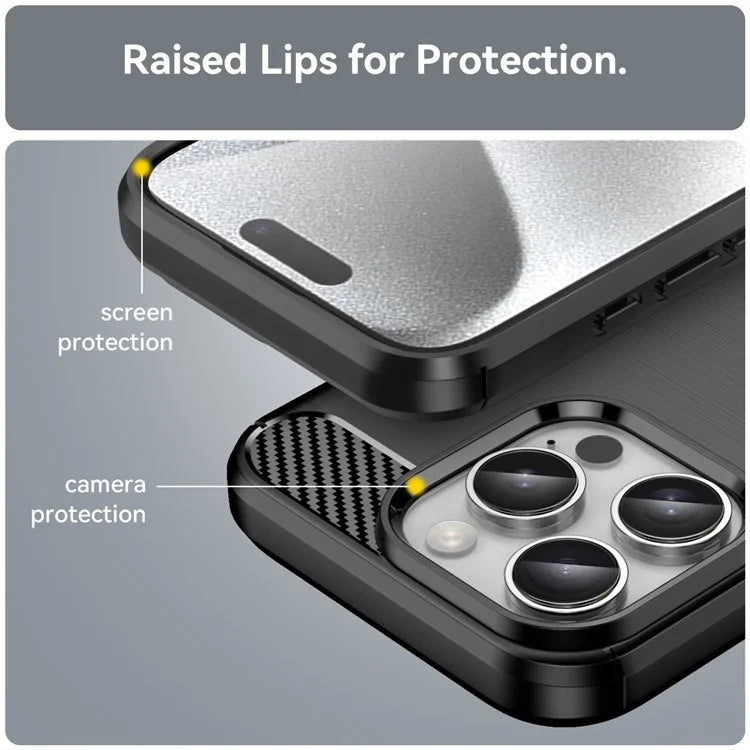 For iPhone 16 Pro TPU Case Brushed Carbon Fiber Texture Phone Cover