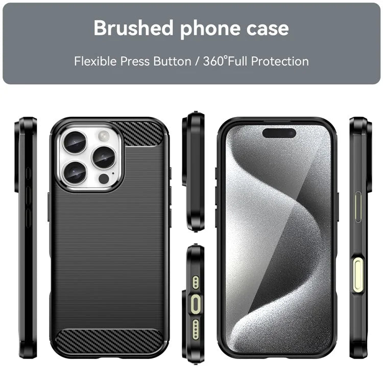 For iPhone 16 Pro TPU Case Brushed Carbon Fiber Texture Phone Cover