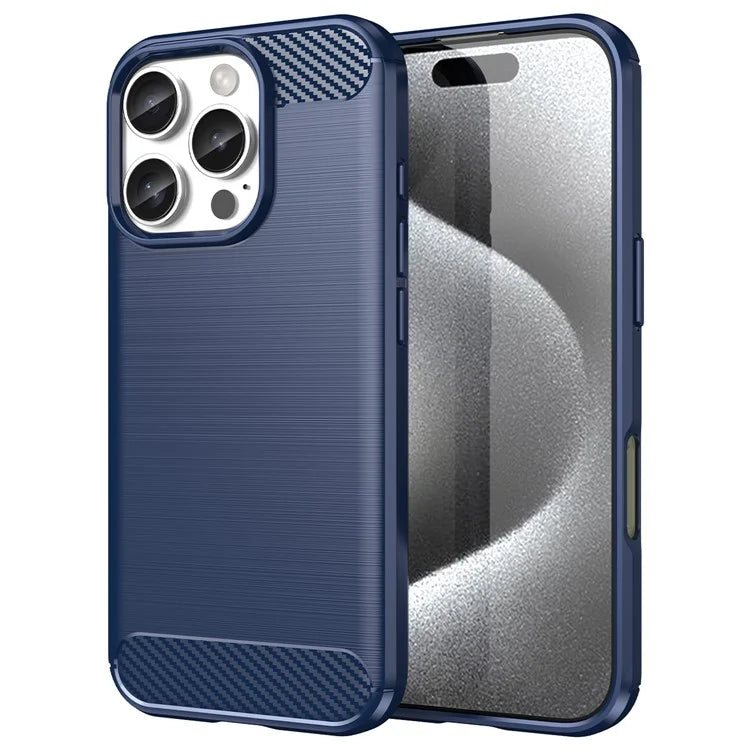 For iPhone 16 Pro TPU Case Brushed Carbon Fiber Texture Phone Cover