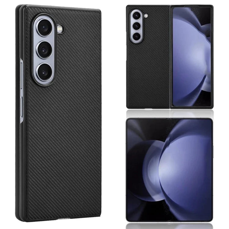 For Samsung Galaxy Z Fold6 5G Case PU Leather+PC Drop-Proof Shell Carbon Fiber Texture