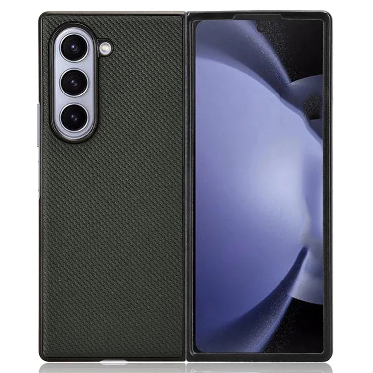 For Samsung Galaxy Z Fold6 5G Case PU Leather+PC Drop-Proof Shell Carbon Fiber Texture