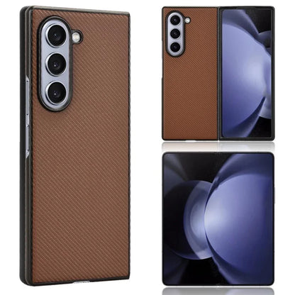For Samsung Galaxy Z Fold6 5G Case PU Leather+PC Drop-Proof Shell Carbon Fiber Texture
