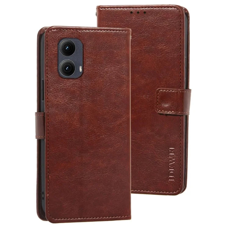 IDEWEI For Motorola Edge (2024) 5G Case Stand View Leather Phone Cover Crazy Horse Texture