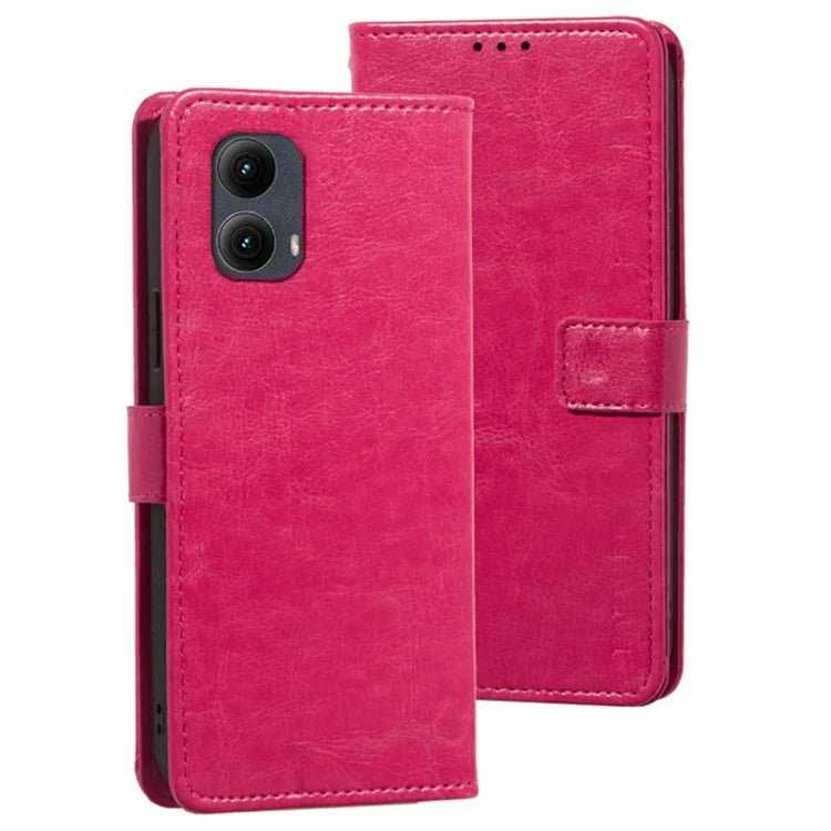 IDEWEI For Motorola Edge (2024) 5G Case Stand View Leather Phone Cover Crazy Horse Texture