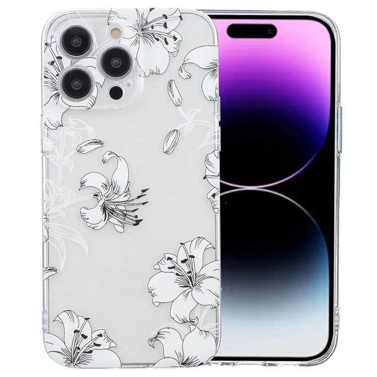 For iPhone 16 Pro Max Case Pattern Printing TPU Phone Cover Clear Edge