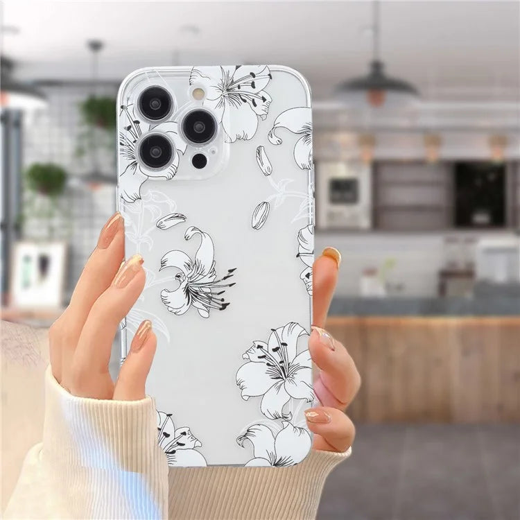 For iPhone 16 Pro Max Case Pattern Printing TPU Phone Cover Clear Edge