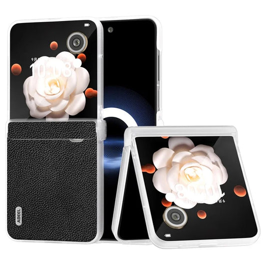 ABEEL For Honor Magic V Flip 5G Case Genuine Cow Leather Litchi Texture Back Cover Hinge Protection