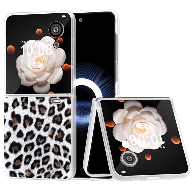 For Honor Magic V Flip 5G Case Leopard Texture Leather+PC Phone Cover Matte Frame