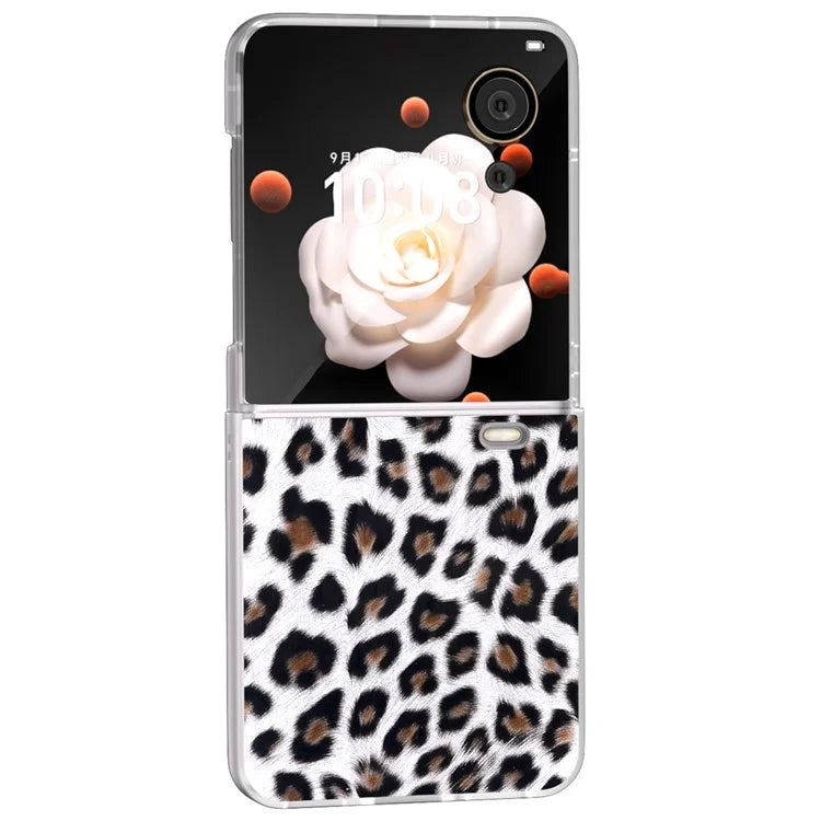 For Honor Magic V Flip 5G Case Leopard Texture Leather+PC Phone Cover Matte Frame