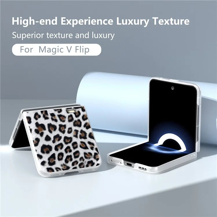 For Honor Magic V Flip 5G Case Leopard Texture Leather+PC Phone Cover Matte Frame