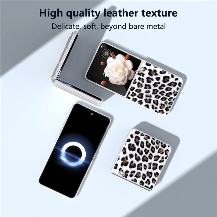 For Honor Magic V Flip 5G Case Leopard Texture Leather+PC Phone Cover Matte Frame