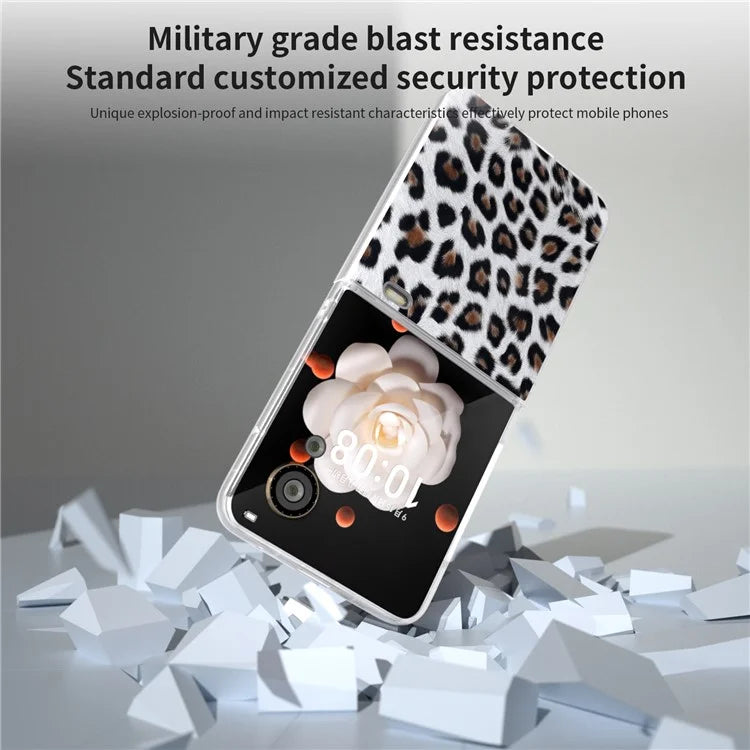 For Honor Magic V Flip 5G Case Leopard Texture Leather+PC Phone Cover Matte Frame