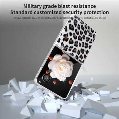 For Honor Magic V Flip 5G Case Leopard Texture Leather+PC Phone Cover Matte Frame