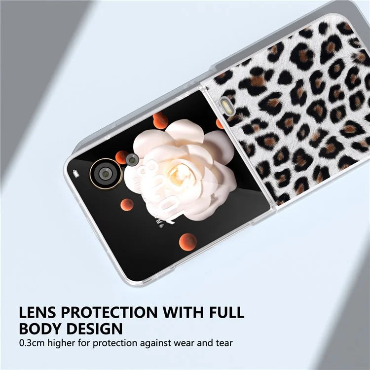 For Honor Magic V Flip 5G Case Leopard Texture Leather+PC Phone Cover Matte Frame