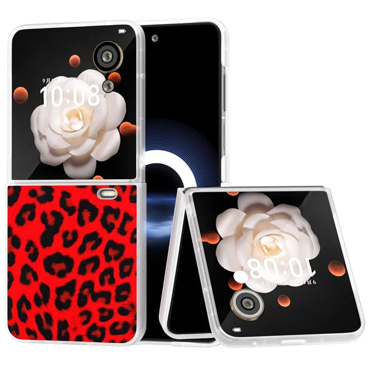 For Honor Magic V Flip 5G Case Leopard Texture Leather+PC Phone Cover Matte Frame