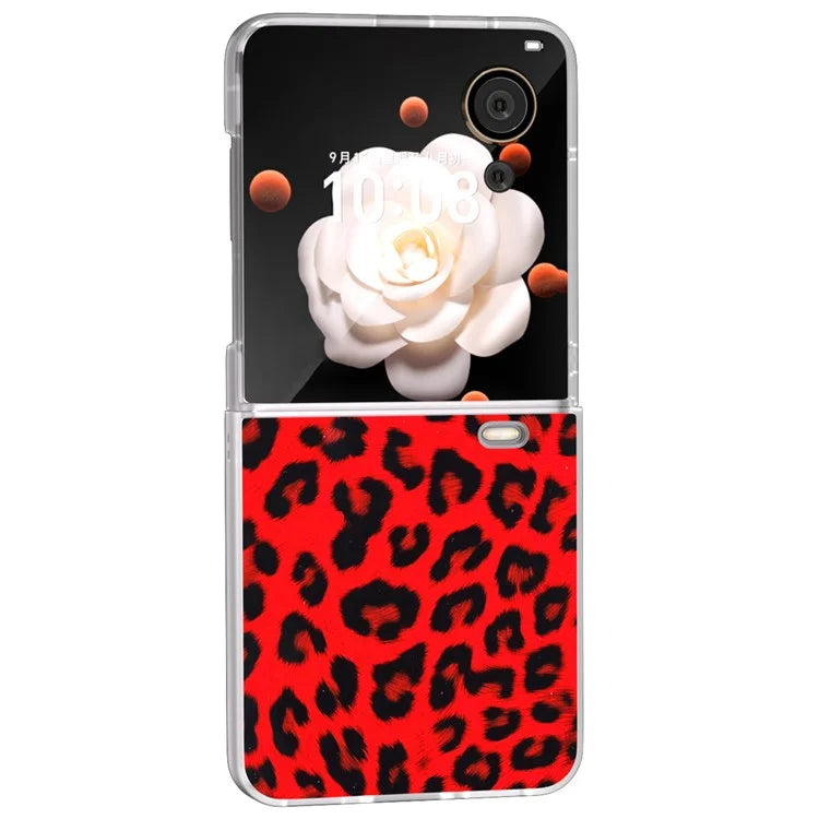 For Honor Magic V Flip 5G Case Leopard Texture Leather+PC Phone Cover Matte Frame