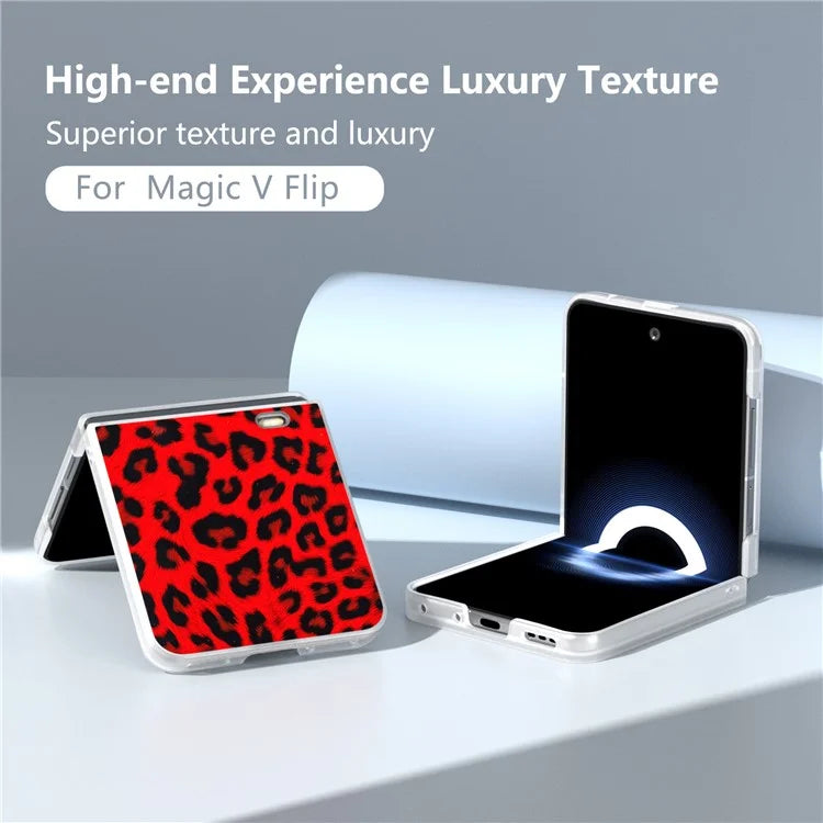 For Honor Magic V Flip 5G Case Leopard Texture Leather+PC Phone Cover Matte Frame