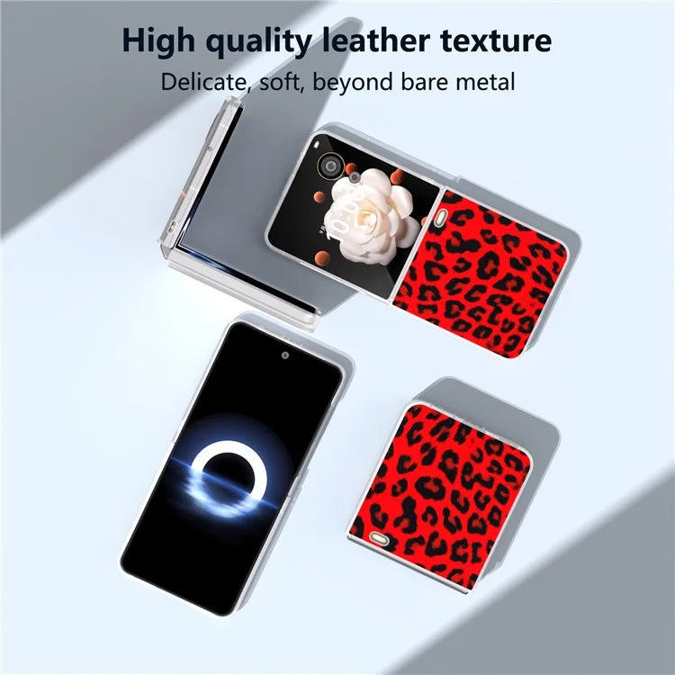 For Honor Magic V Flip 5G Case Leopard Texture Leather+PC Phone Cover Matte Frame