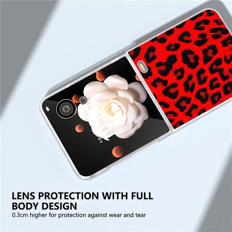 For Honor Magic V Flip 5G Case Leopard Texture Leather+PC Phone Cover Matte Frame